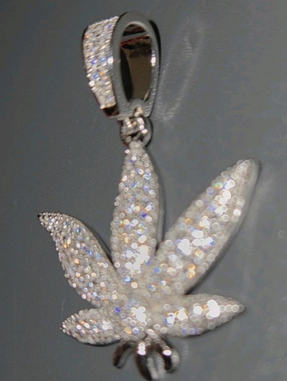 Moissanite Iced Out Marijuana Leaf Pendant 925 Sterling Silver NEW - Picture 8 of 10